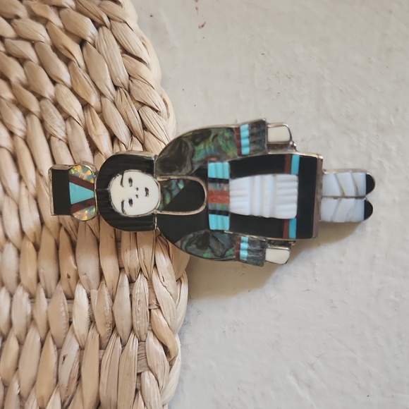 Stunning Native American Zuni Vintage Madeline Beyuka Gemstone Pin/Pendant 💙♥️ - Picture 3 of 11